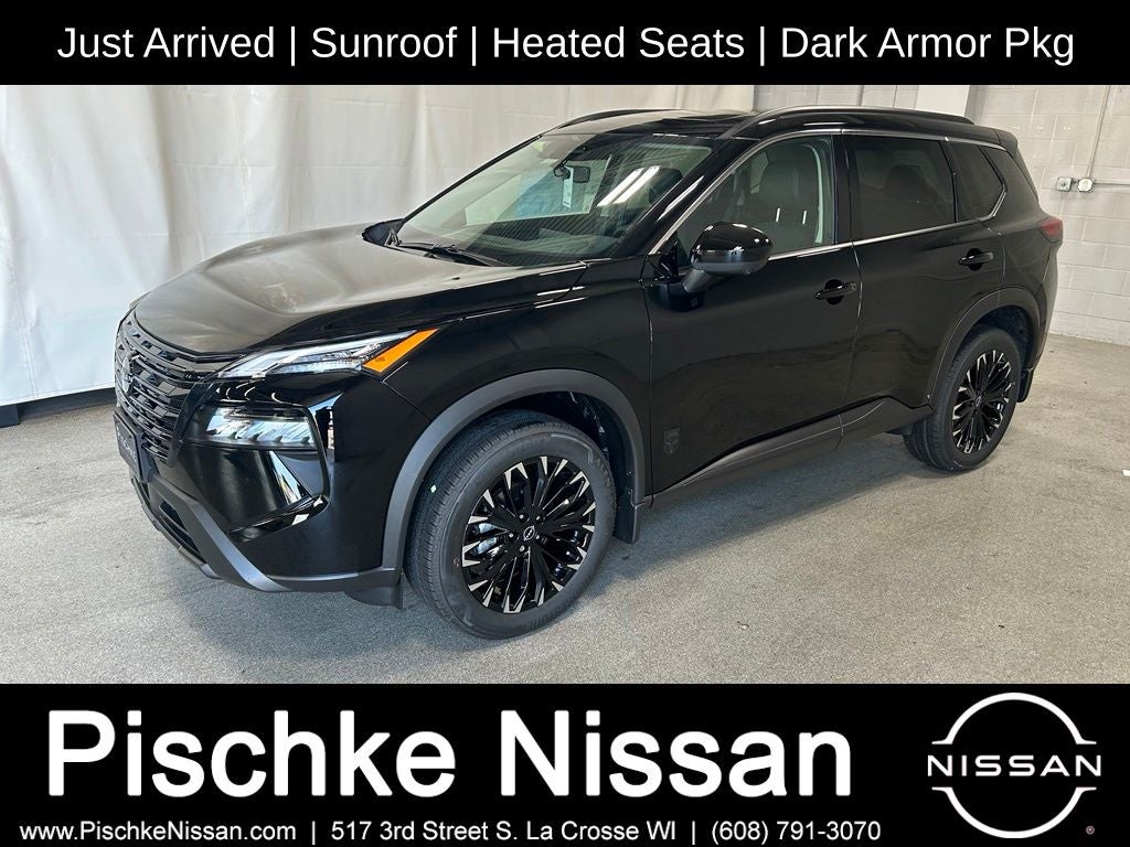 2026 Nissan Rogue Dark Armor in Super Black — front three-quarter view
